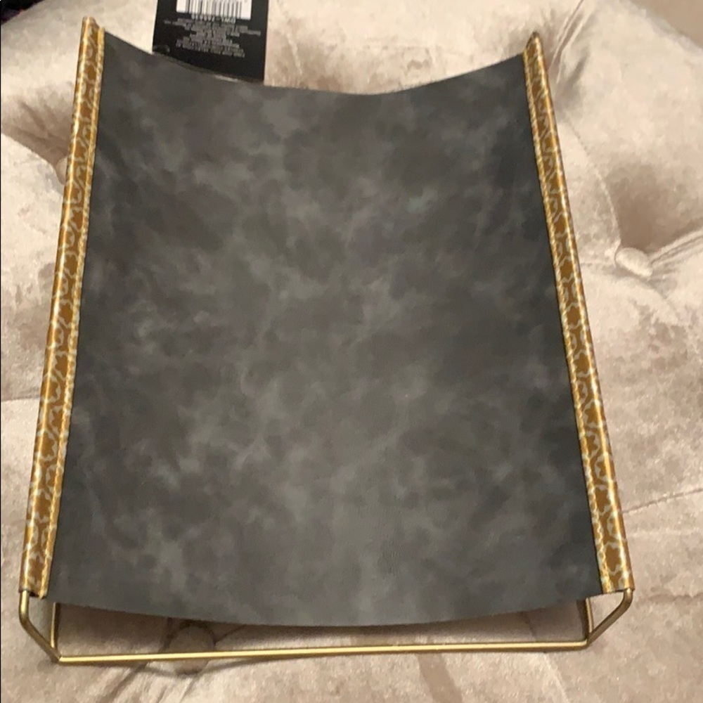 Dwell Studio golden inbox tray, fabric on metal